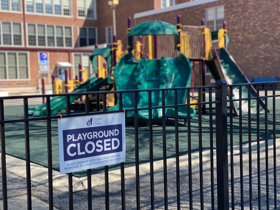 empty playground with closed sign