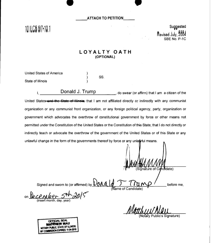 Trump Did Not Sign Illinois Candidate Loyalty Oath Wbez Chicago 5210