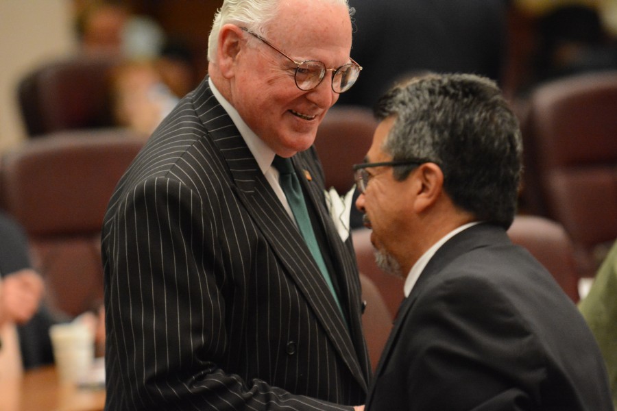Then-Ald. Danny Solis (right) with Ald. Ed Burke at a 2016 Chicago City Council meeting. Working as a government mole, Solis secretly recorded convesations with Burke that led to Burke’s indictment.